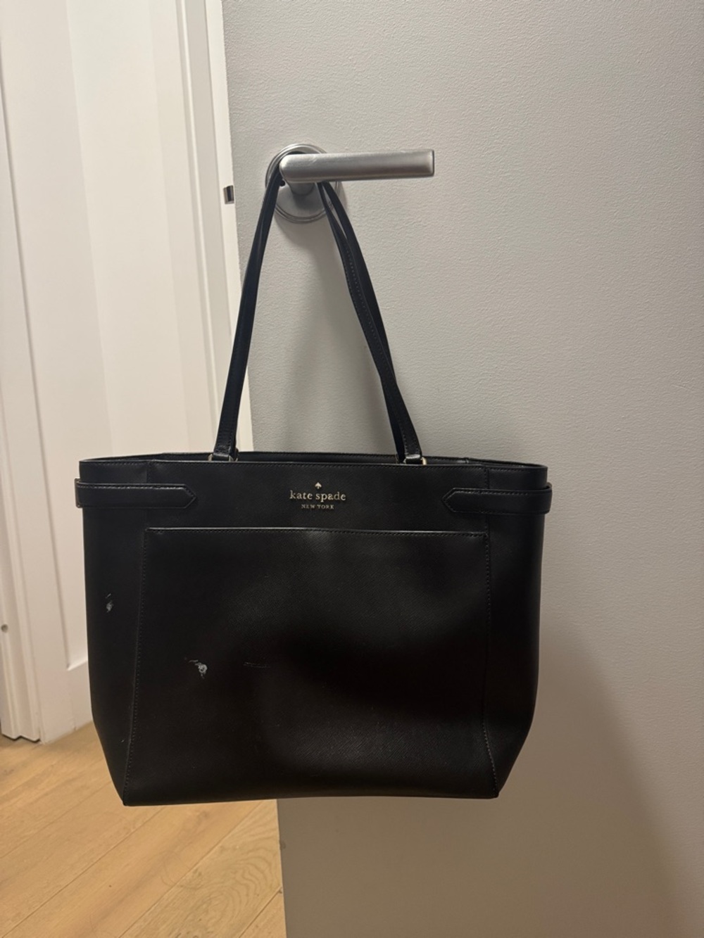 kate spade Black Leather Tote with Front Pocket